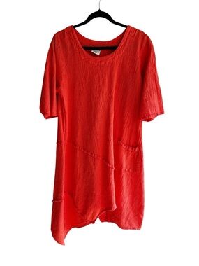 Drawstrings of Malibu Cotton Gauzy Asymmetrical Midi Resort Travel Dress